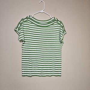 Talbots Petites Short Sleeve Knit Top Striped Women's Size MP Green White